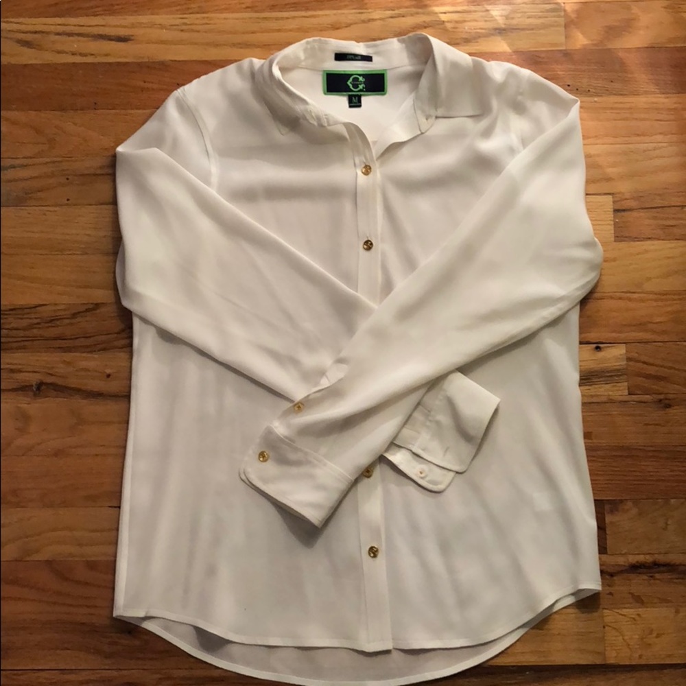 100% silk white button down